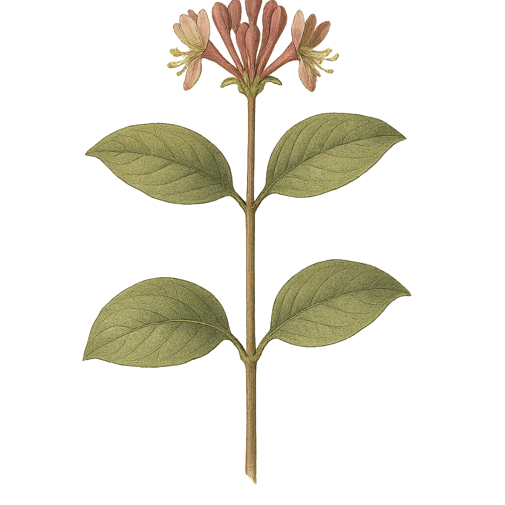 Botanical artwork associated with alpine honeysuckle (Lonicera alpigena L.)