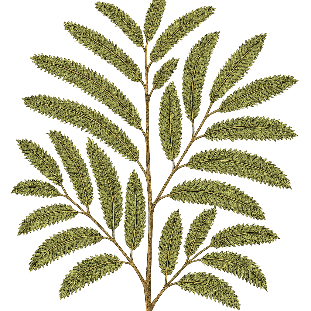 Botanical artwork associated with acacia fringedfern (Lomariopsis sorbifolia (L.) Fée)