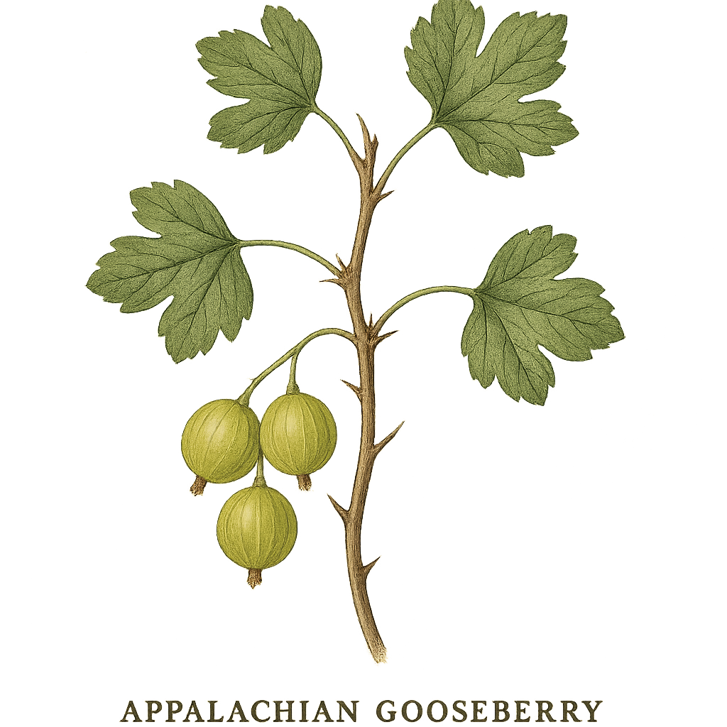 Botanical artwork associated with Appalachian gooseberry (Ribes rotundifolium Michx.)