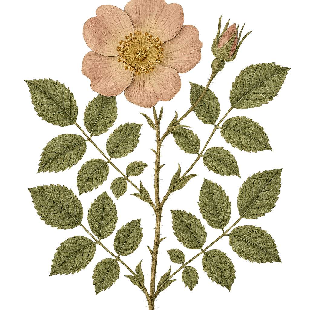 Botanical artwork associated with Carolina rose (Rosa carolina L.)