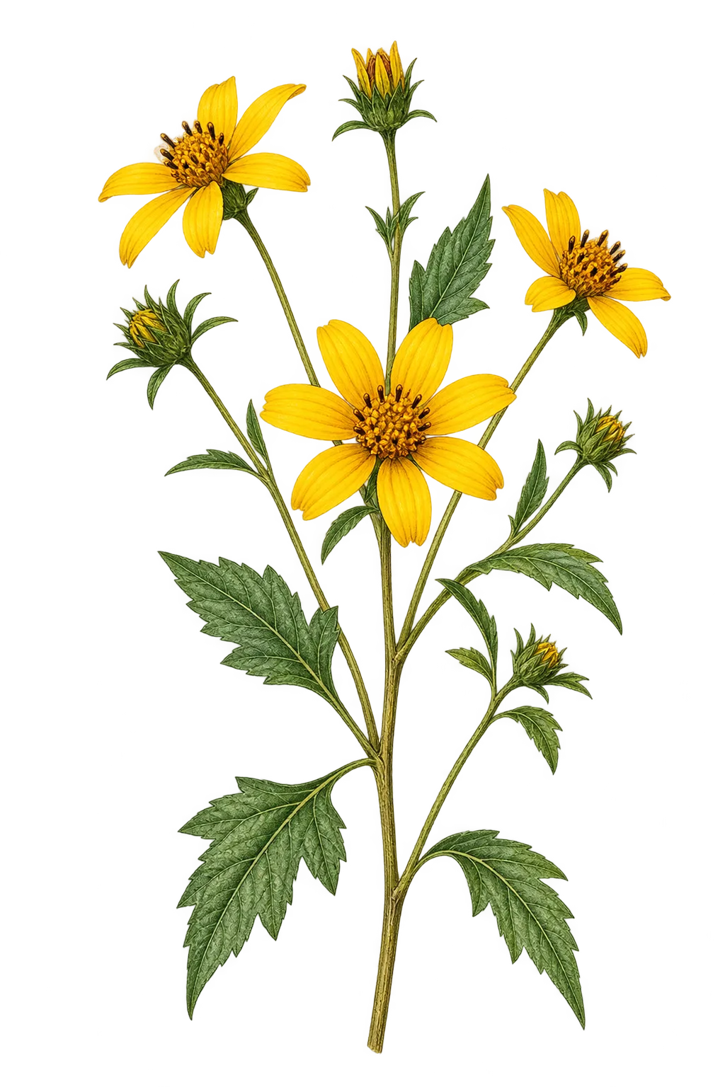 Botanical artwork associated with romerillo (Bidens alba (L.) DC.)