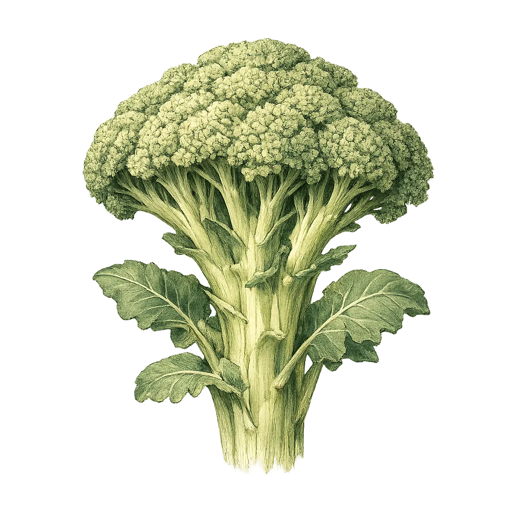 Botanical artwork associated with broccoli (Brassica oleracea var. botrytis L.)