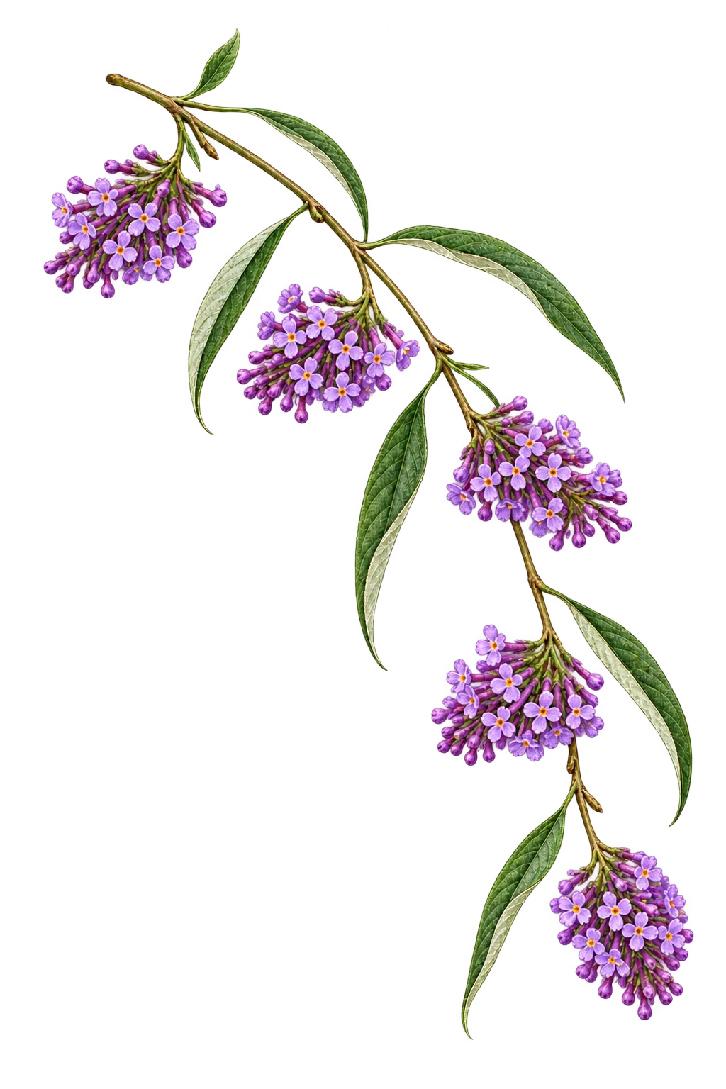 Botanical artwork associated with fountain butterflybush (Buddleja alternifolia Maxim.)
