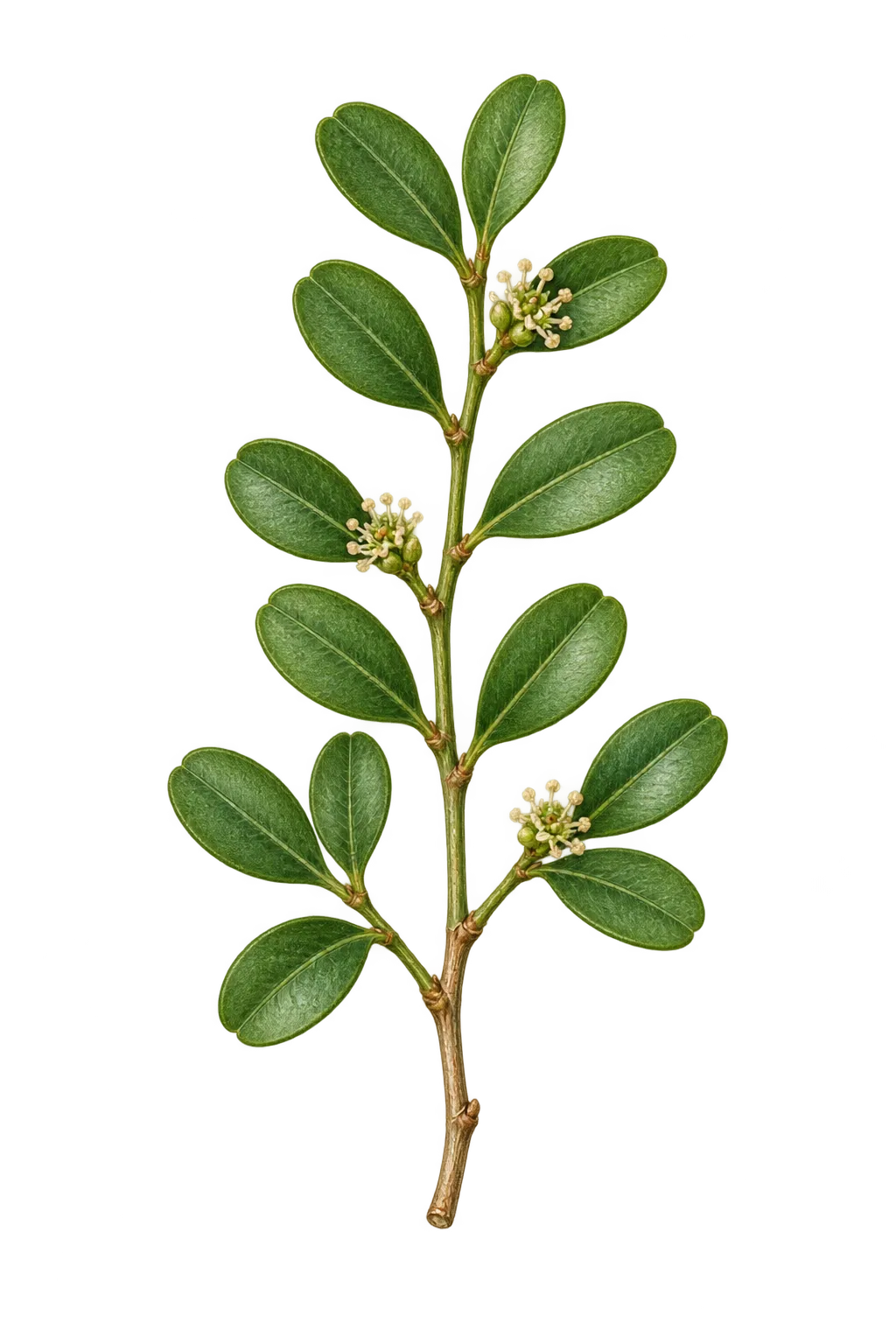 Botanical artwork associated with littleleaf boxwood (Buxus microphylla Siebold & Zucc.)