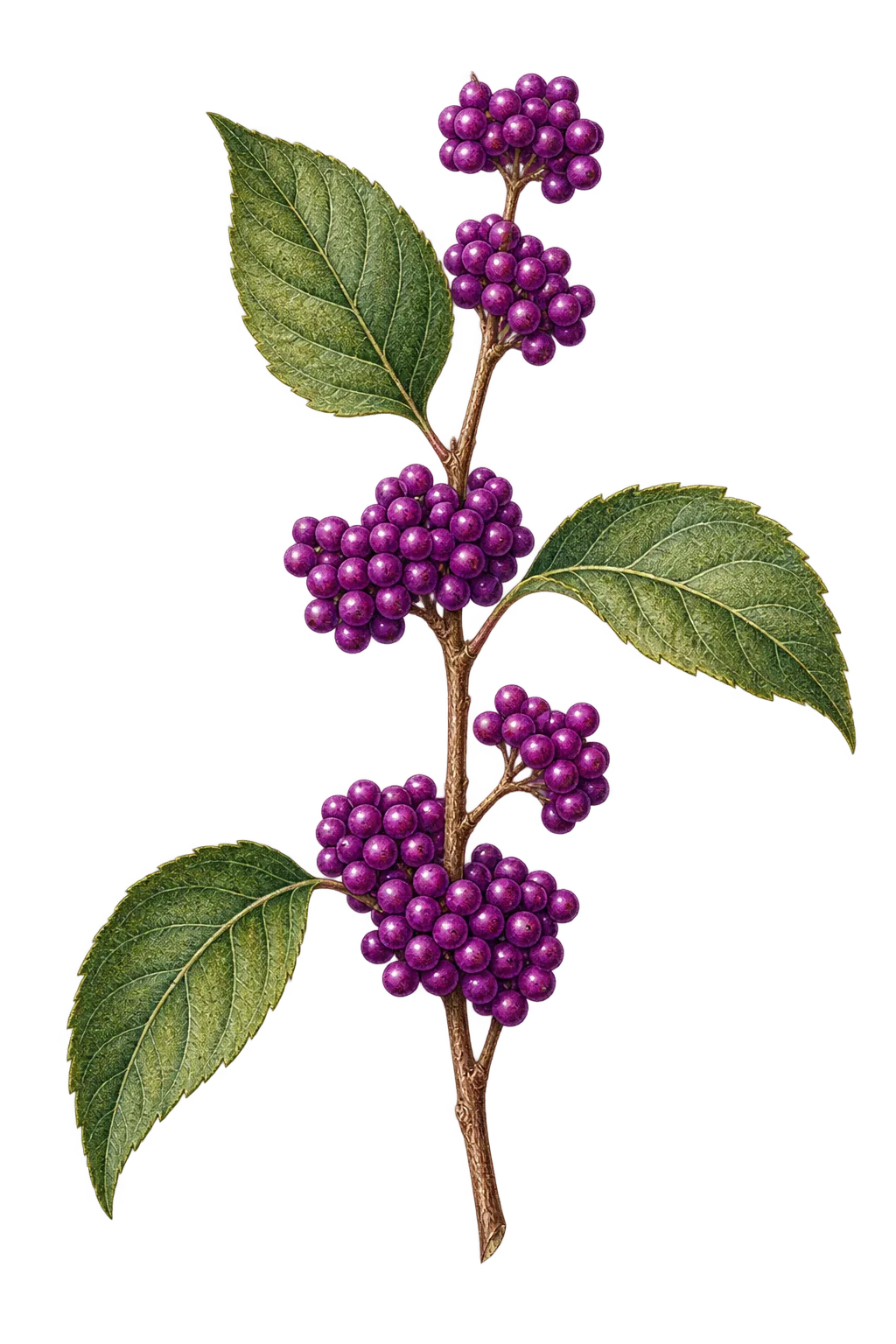 Botanical artwork associated with American beautyberry (Callicarpa americana L.)