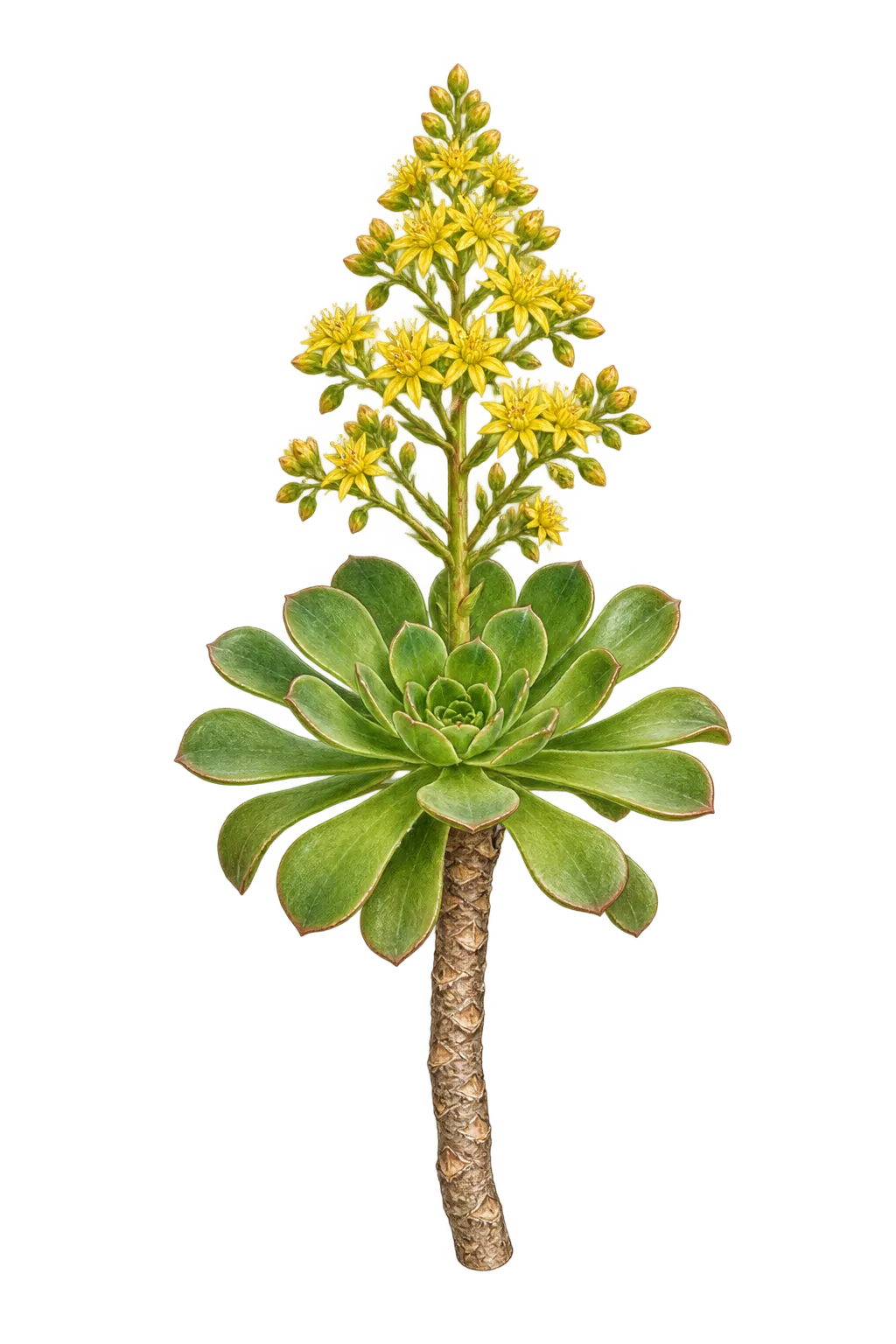 Botanical artwork associated with tree aenium (Aeonium arboreum (L.) Webb & Berthel.)
