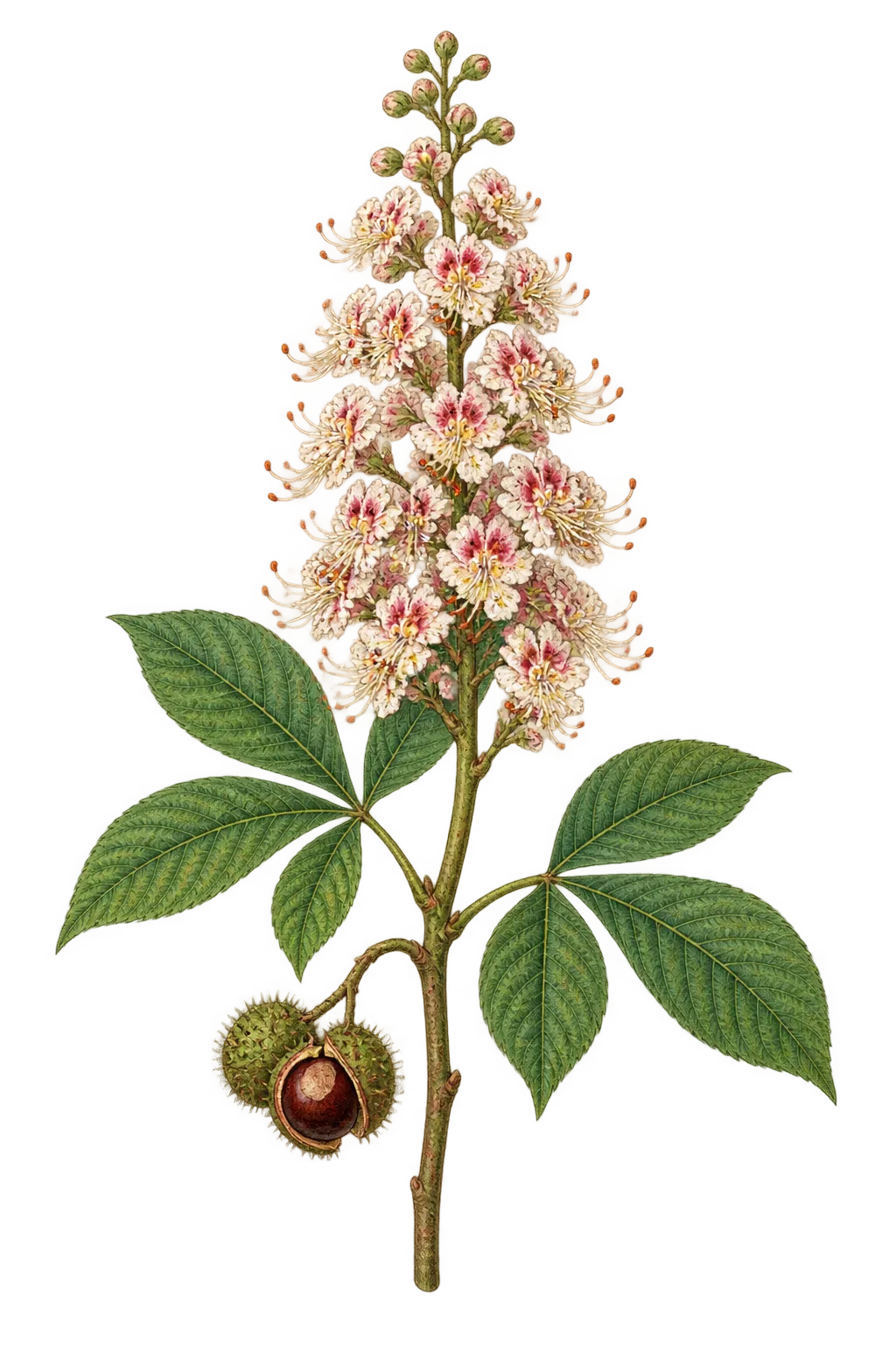 Botanical artwork associated with Arnold buckeye (Aesculus ×arnoldiana Sarg.)