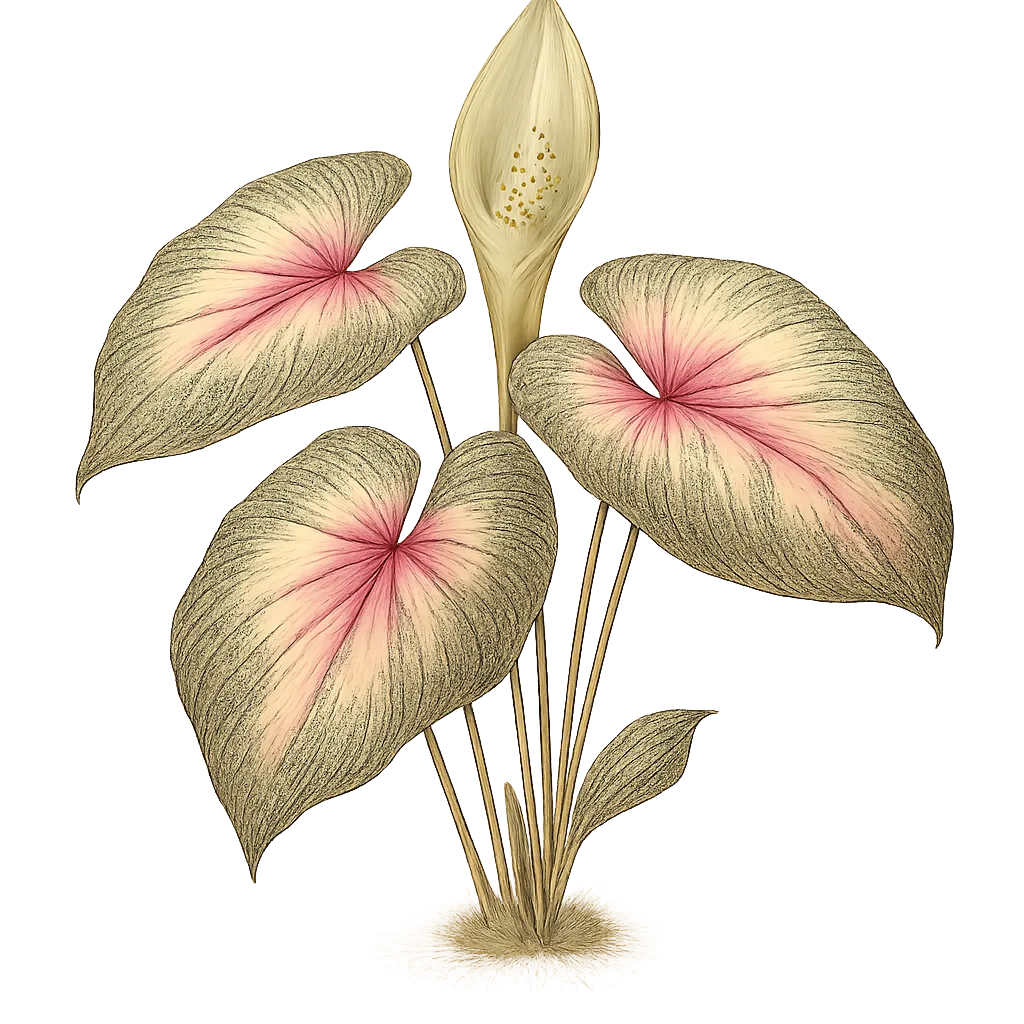 Botanical artwork associated with caladium (Caladium Vent.)