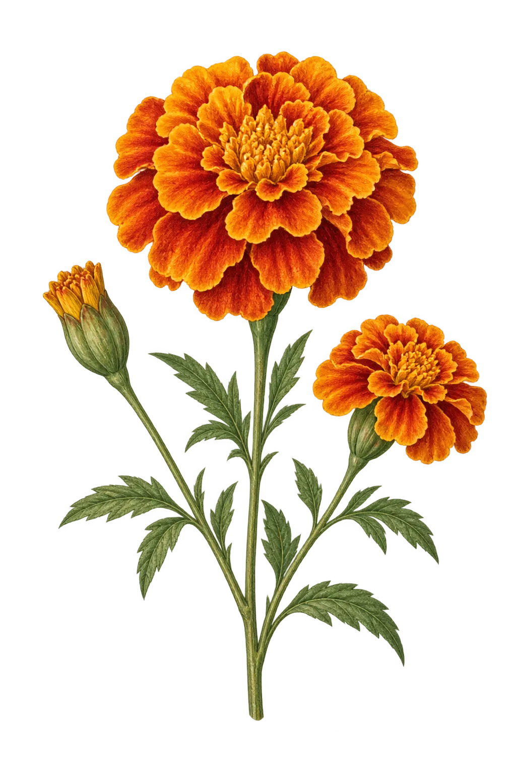 Botanical artwork associated with marigold (Calendula L.)