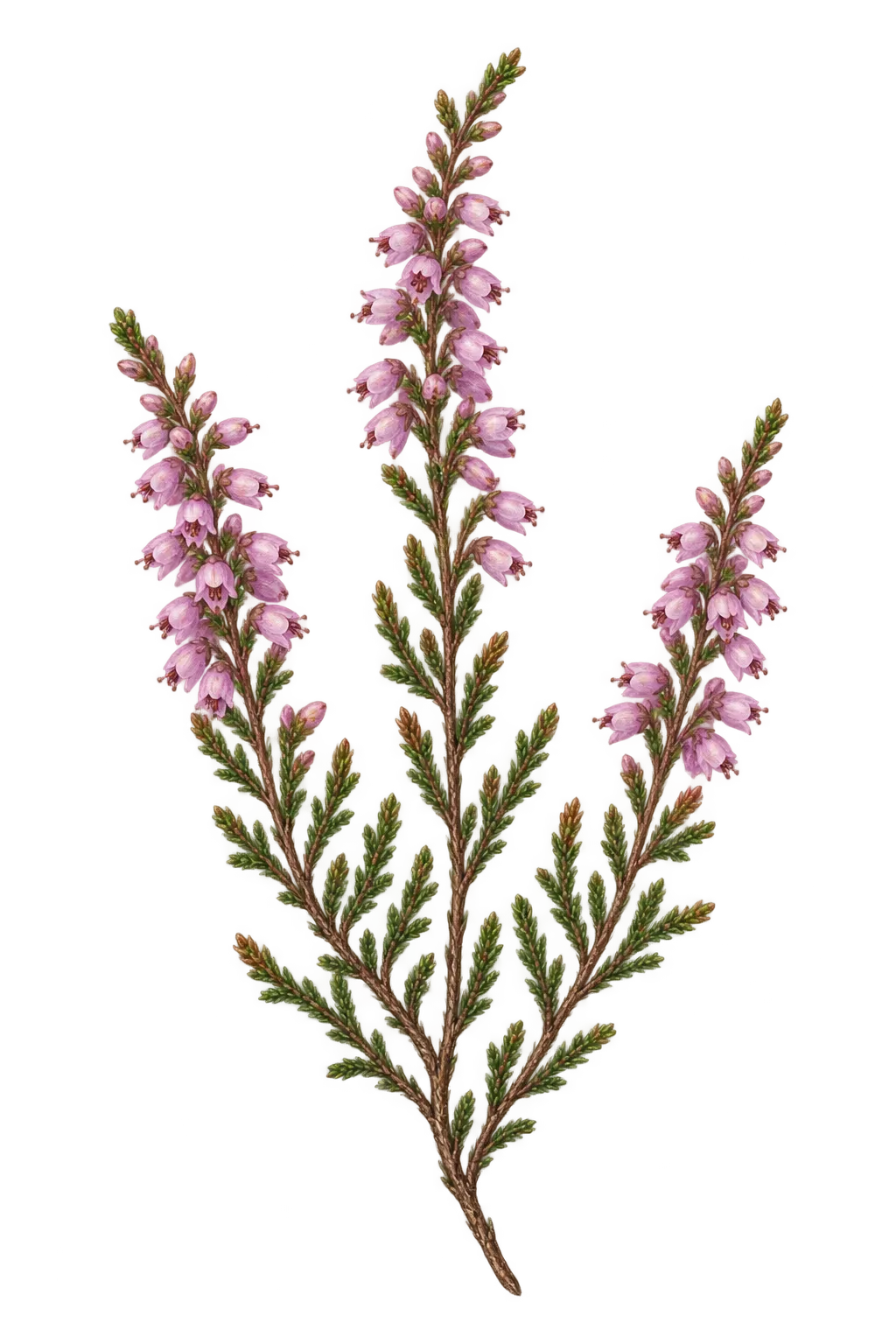 Botanical artwork associated with heather (Calluna Salisb.)