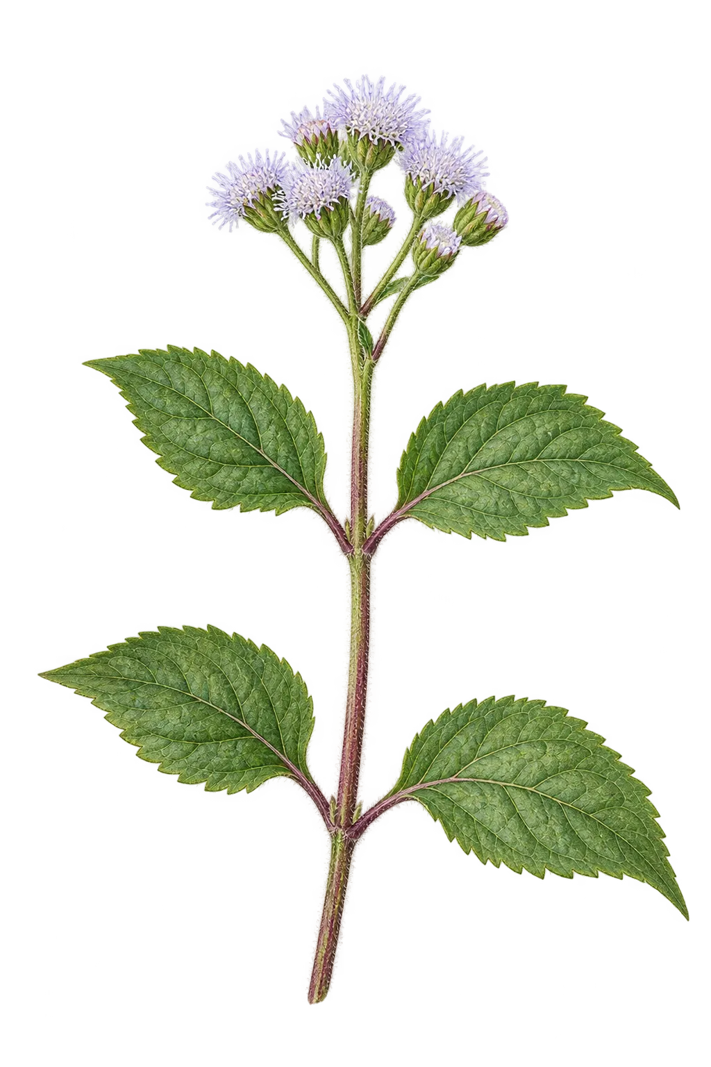 Botanical artwork associated with tropical whiteweed (Ageratum conyzoides L.)
