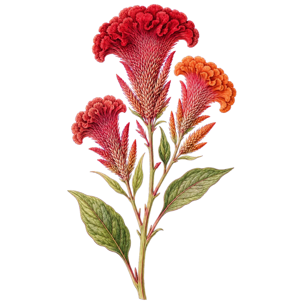 Botanical artwork associated with silver cock's comb (Celosia argentea L.)
