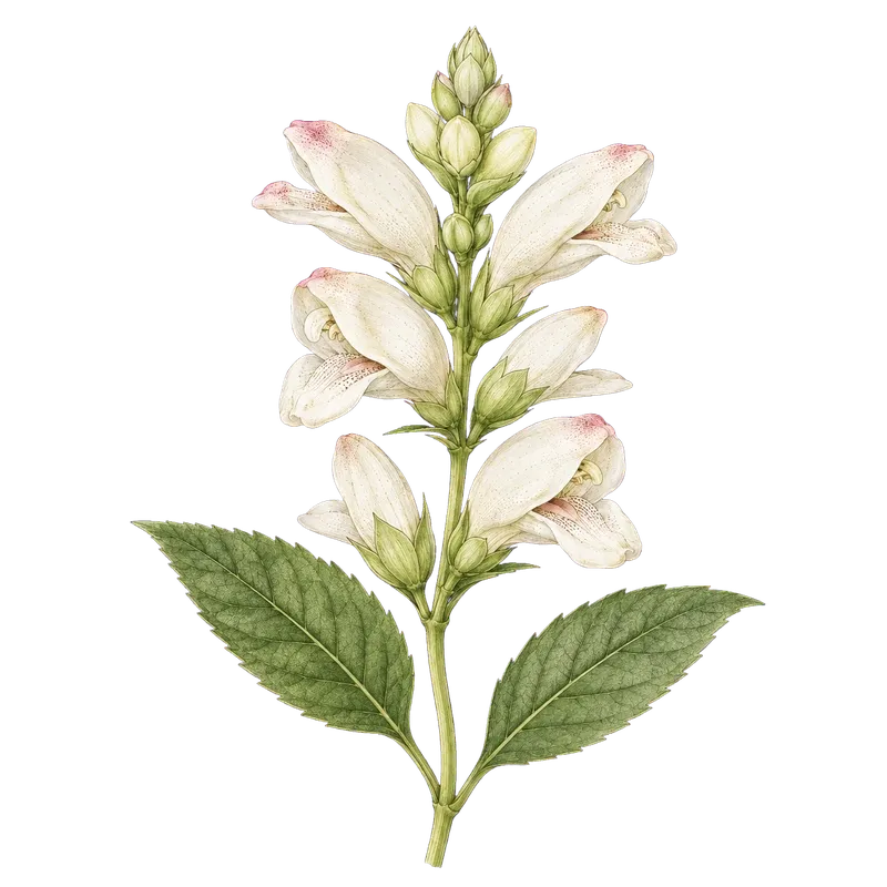 Botanical artwork associated with white turtlehead (Chelone glabra L.)