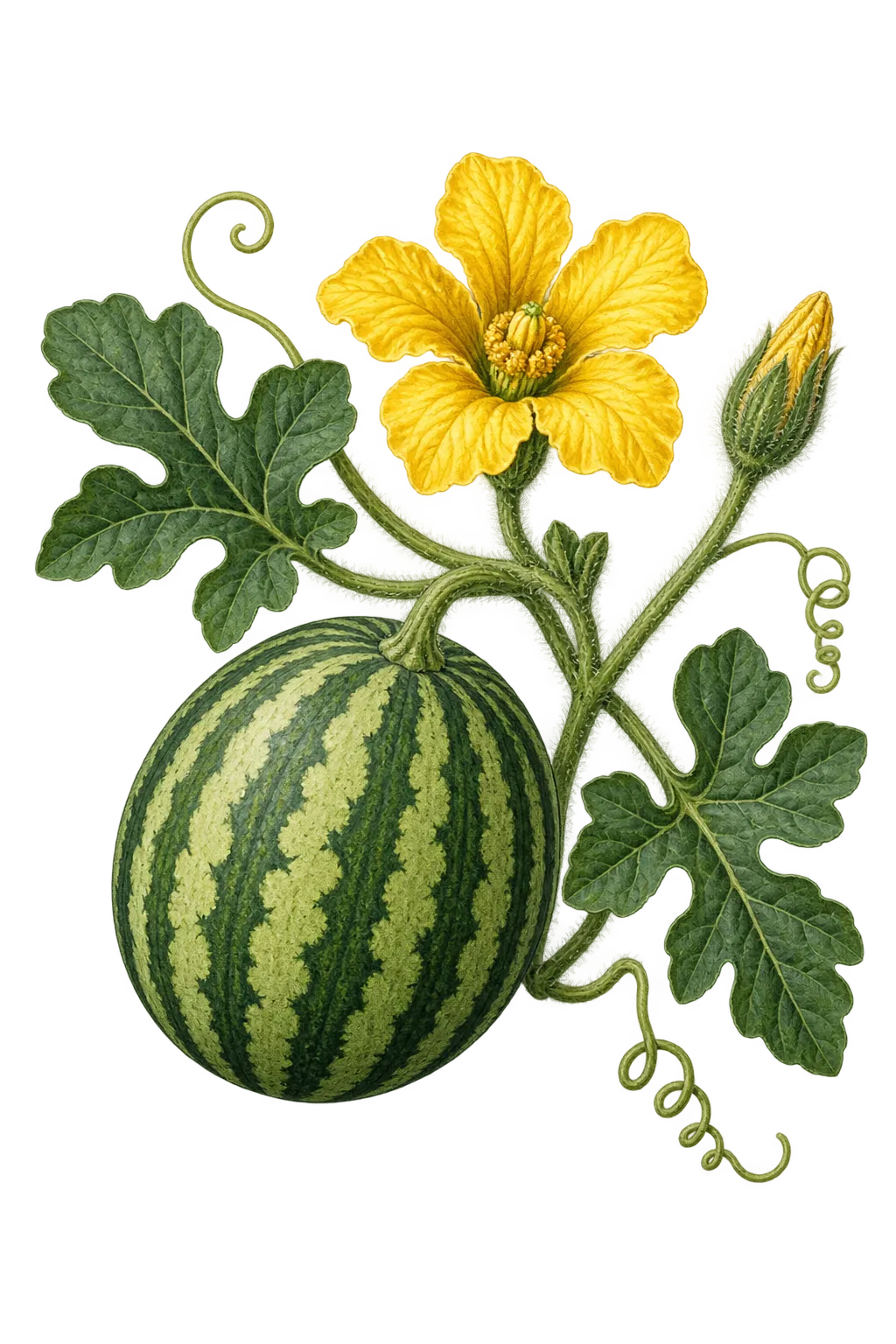 Botanical artwork associated with watermelon (Citrullus lanatus (Thunb.) Matsum. & Nakai)