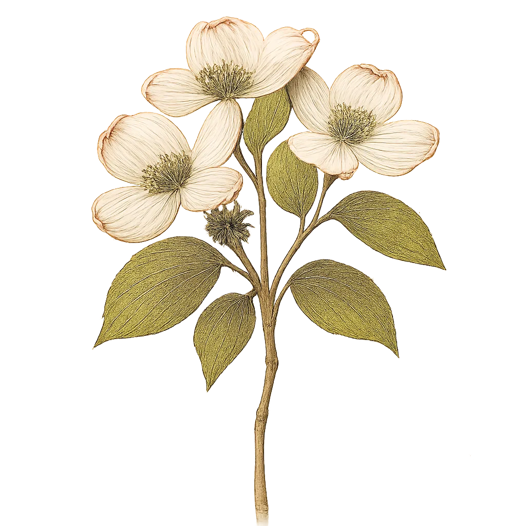 Botanical artwork associated with dogwood (Cornus ×arnoldiana Rehder)