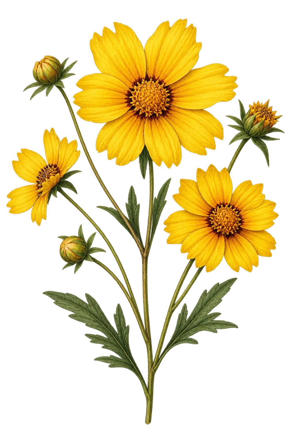 Botanical artwork associated with lobed tickseed (Coreopsis auriculata L.)
