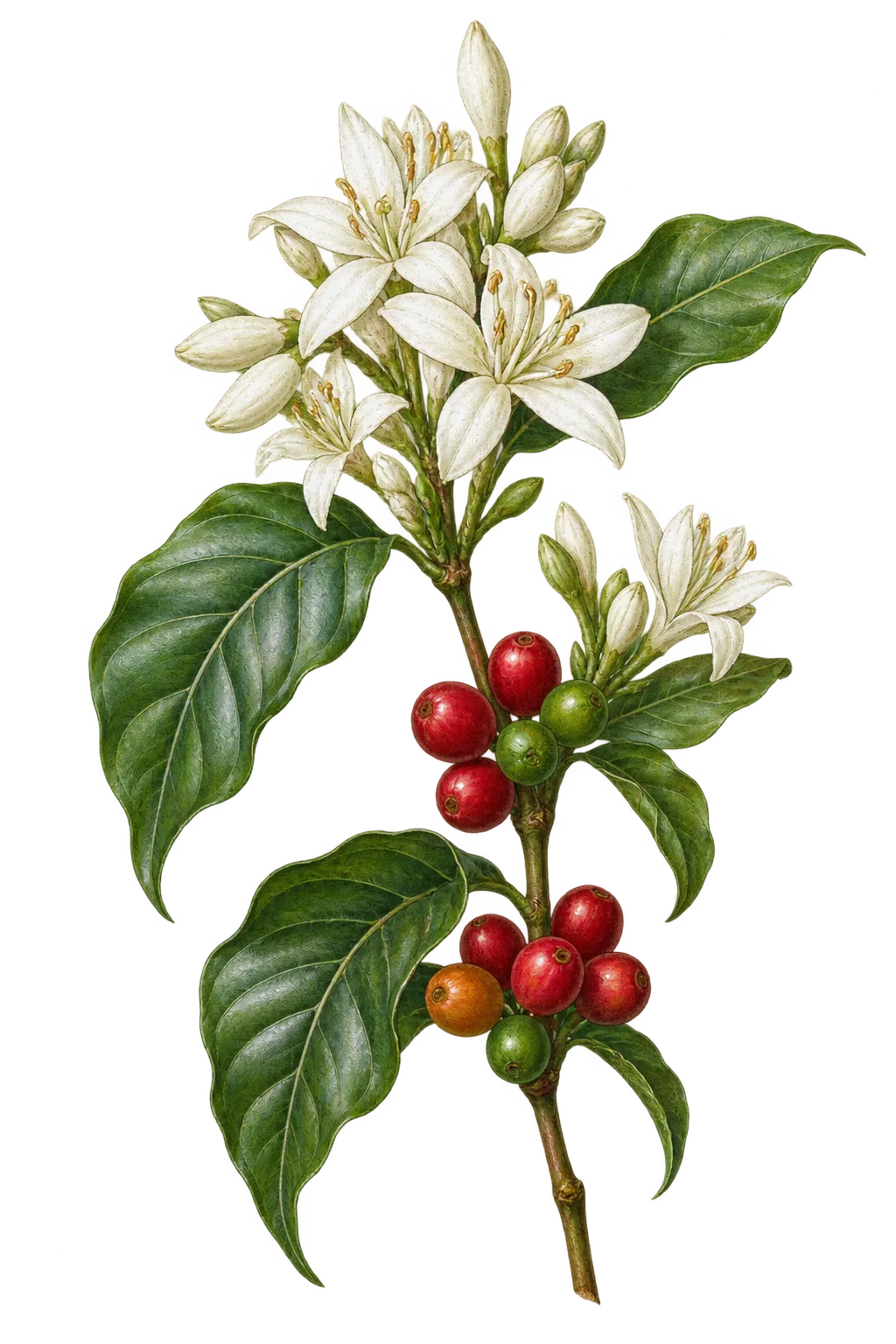 Botanical artwork associated with coffee (Coffea L.)