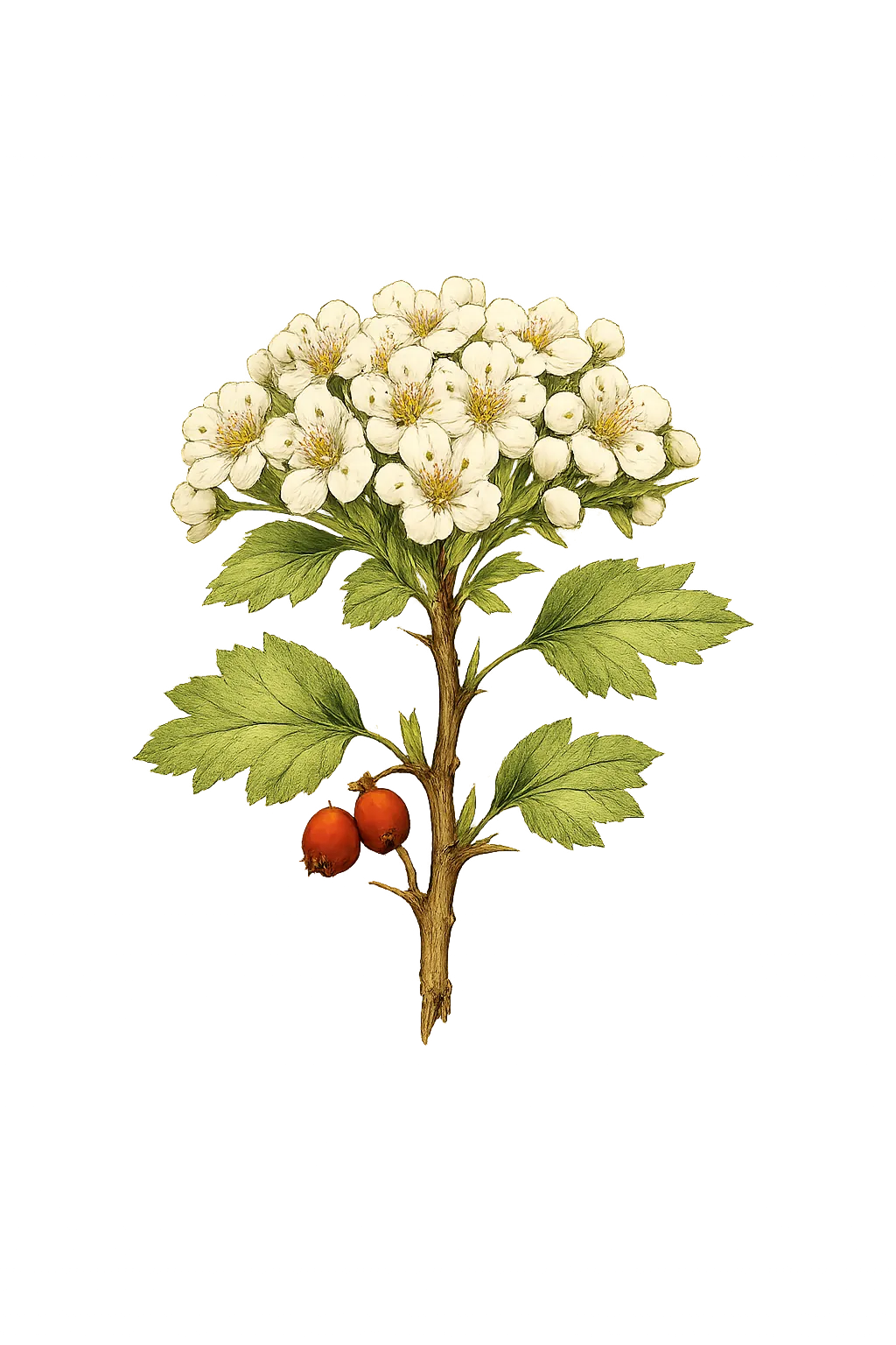 Botanical artwork associated with may hawthorn (Crataegus aestivalis (Walter) Torr. & A.Gray)
