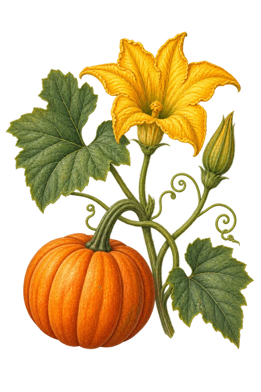 Botanical artwork associated with field pumpkin (Cucurbita pepo L.)