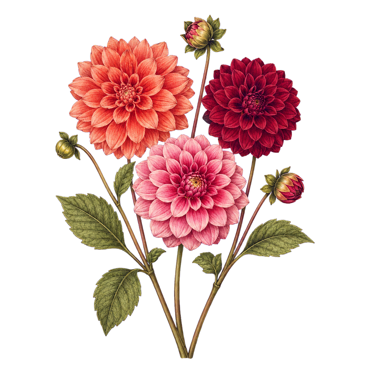 Botanical artwork associated with dahlia (Dahlia Cav.)
