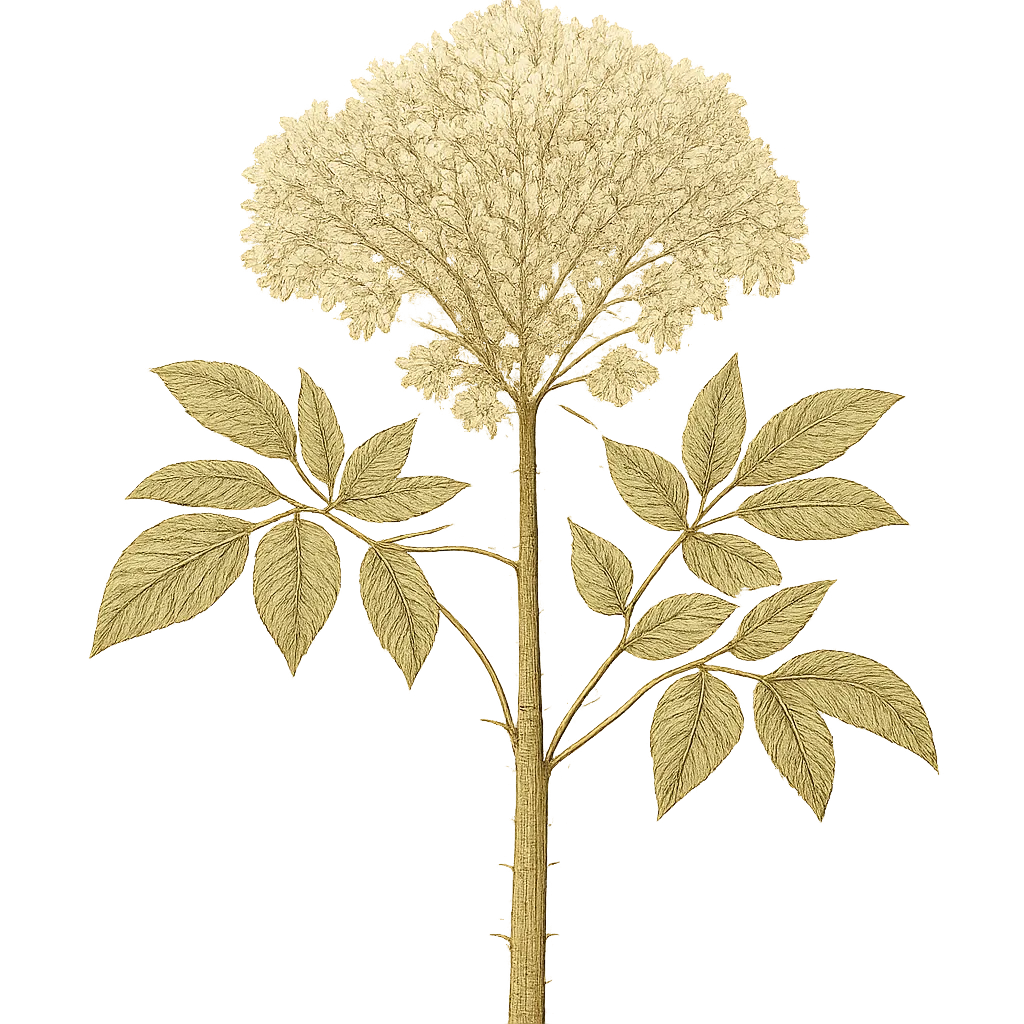 Botanical artwork associated with angelica tree (Dendropanax arboreus (L.) Decne. & Planch.)