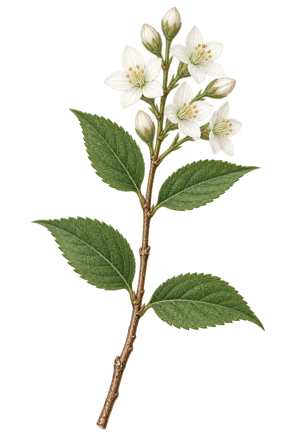 Botanical artwork associated with crenate pride-of-Rochester (Deutzia crenata Siebold & Zucc.)