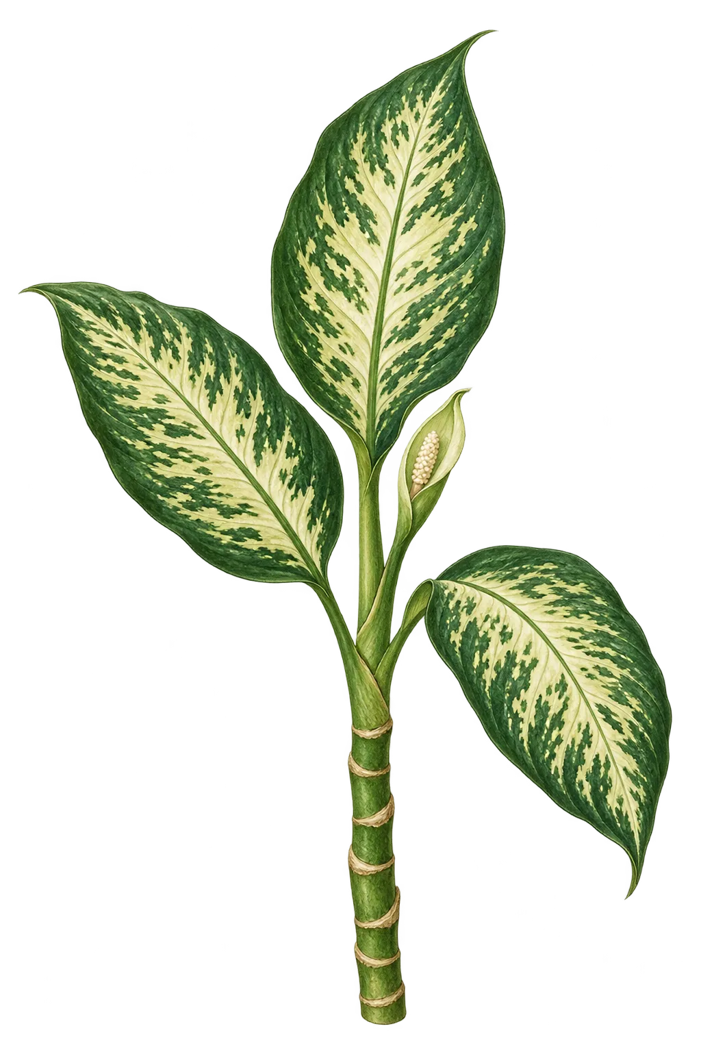 Botanical artwork associated with dieffenbachia (Dieffenbachia Schott)