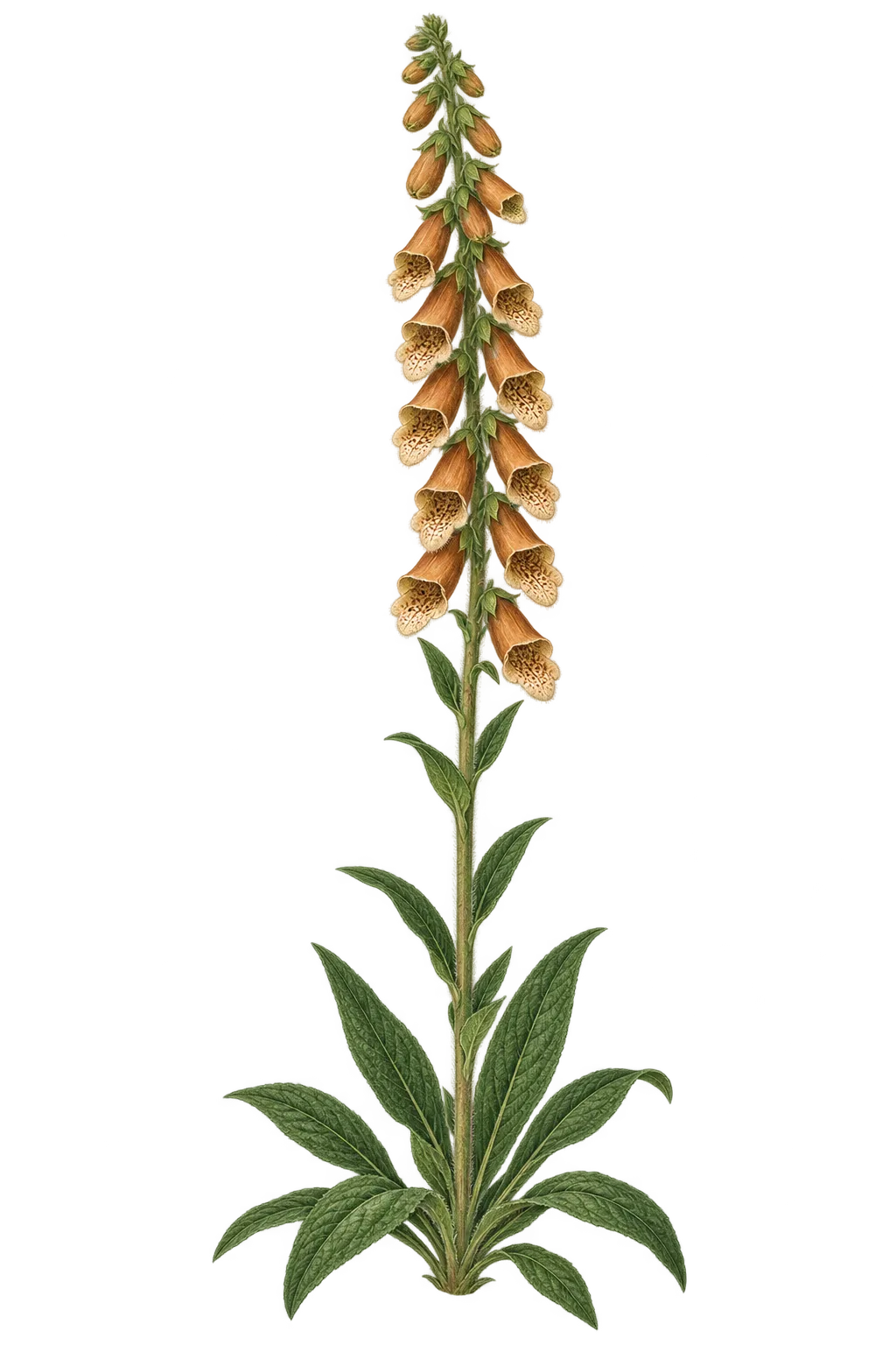Botanical artwork associated with rusty foxglove (Digitalis ferruginea L.)