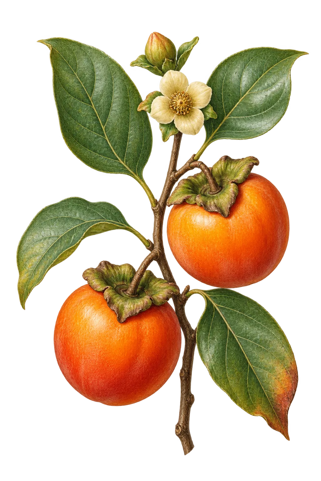 Botanical artwork associated with common persimmon (Diospyros virginiana L.)