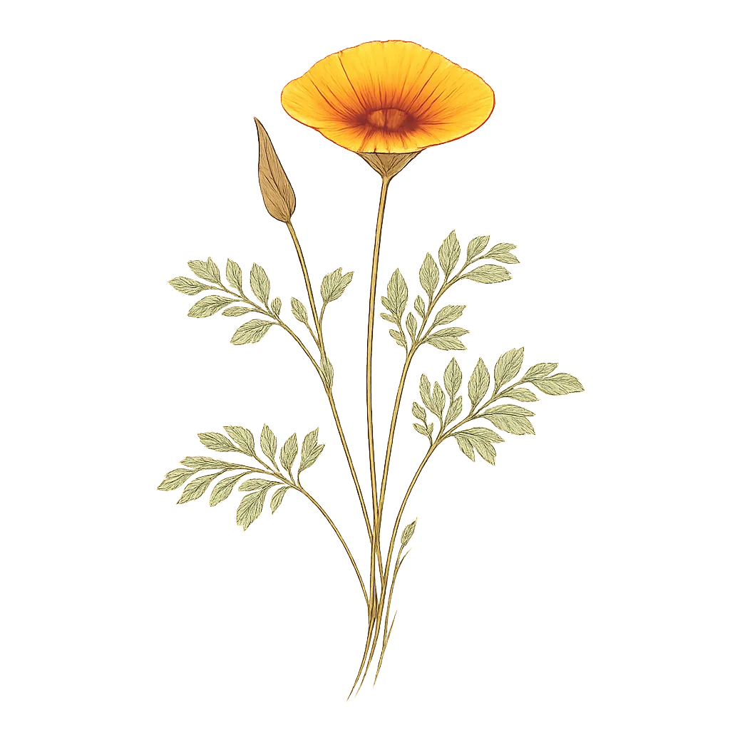 Botanical artwork associated with California poppy (Eschscholzia californica Cham.)