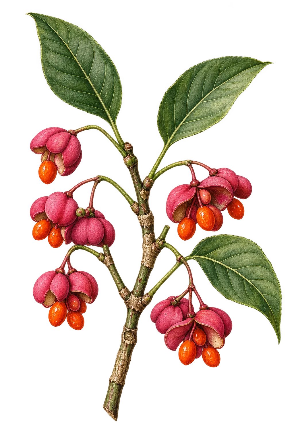 Botanical artwork associated with corky spindletree (Euonymus alatus (Thunb.) Siebold var. apterus Regel)