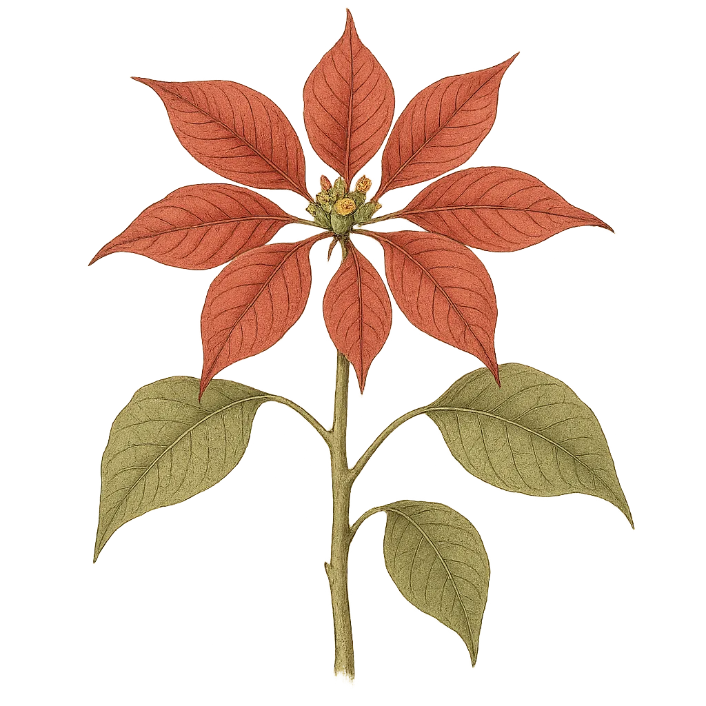 Botanical artwork associated with poinsettia (Euphorbia pulcherrima Willd. ex Klotzsch)