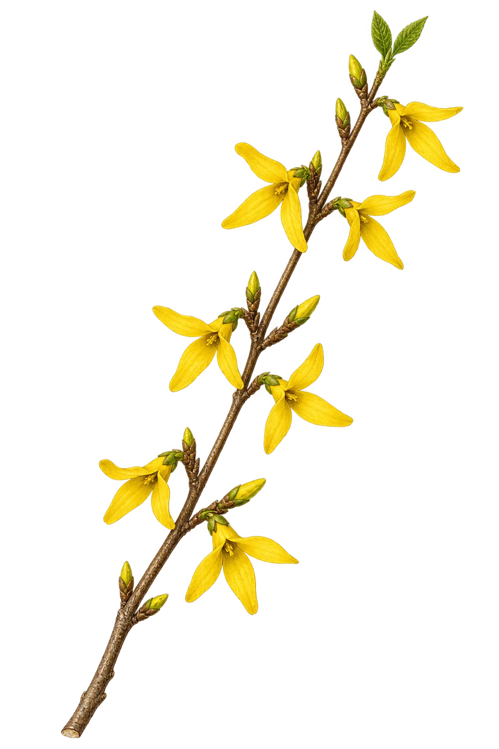 Botanical artwork associated with showy forsythia (Forsythia ×intermedia Zabel)