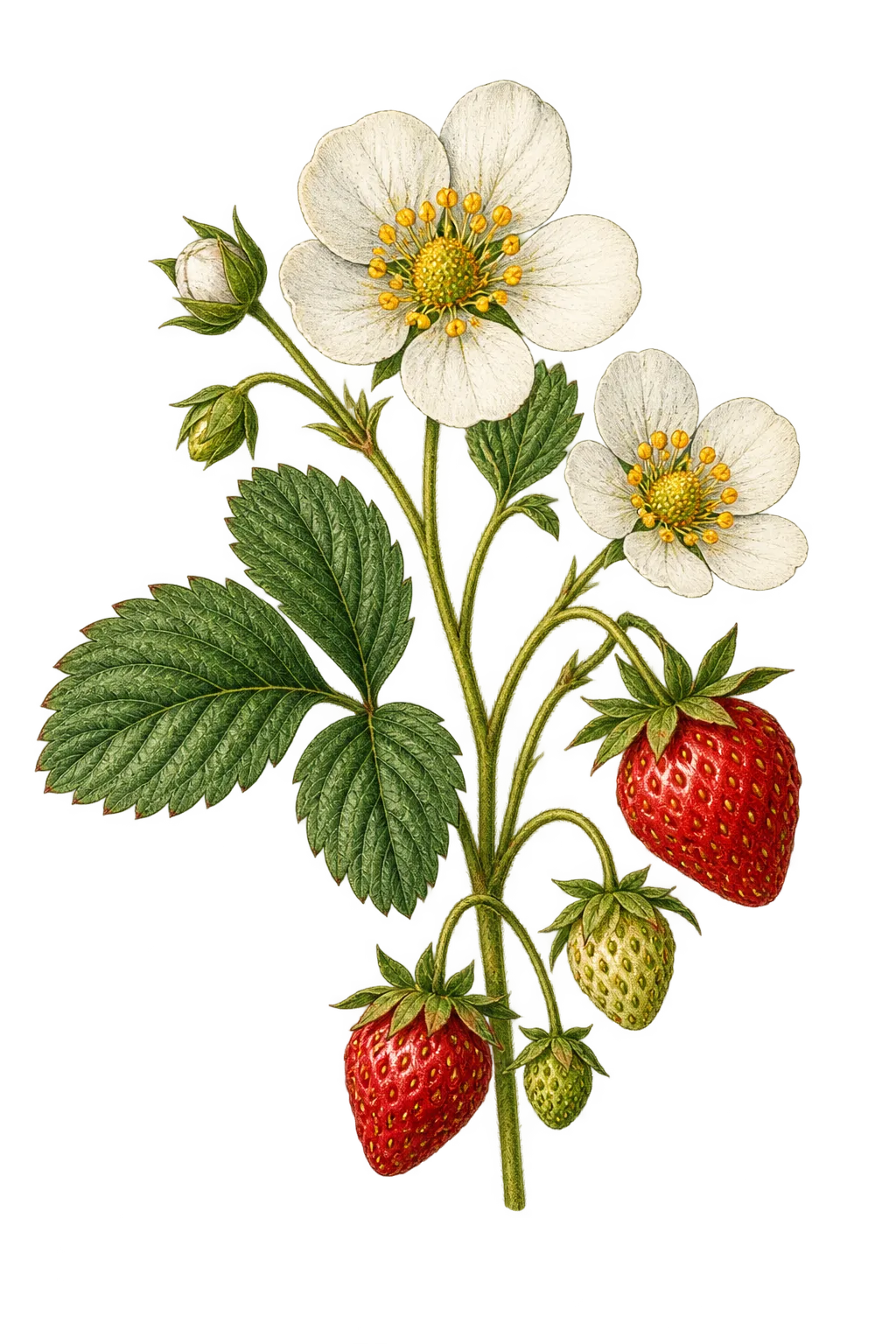 Botanical artwork associated with strawberry (Fragaria L.)