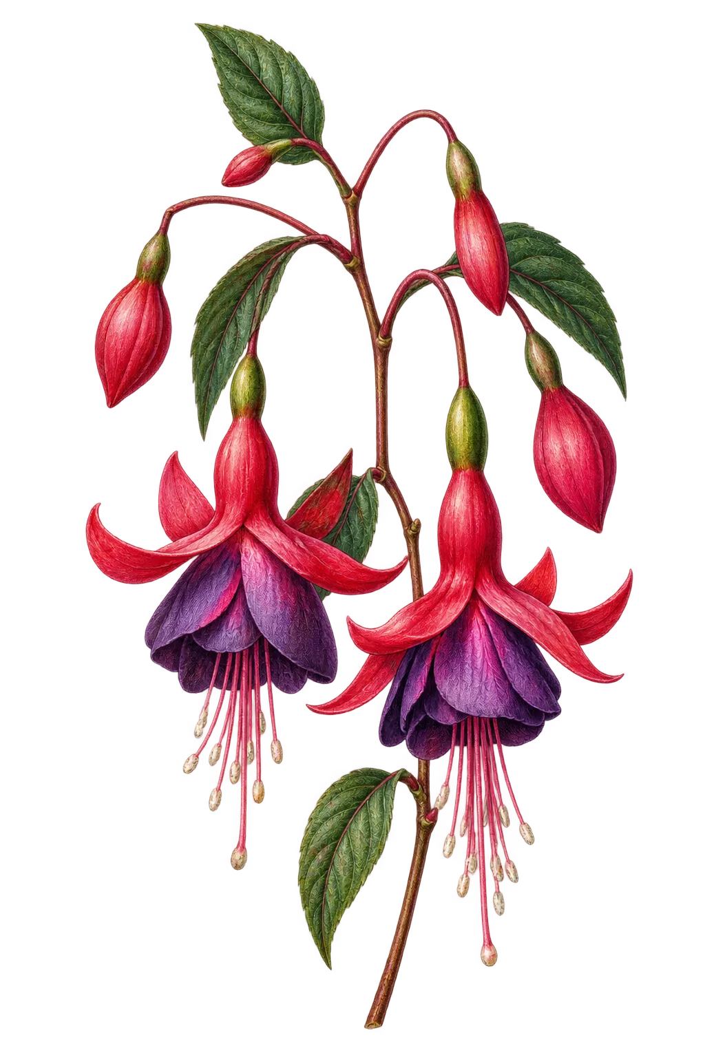 Botanical artwork associated with fuchsia (Fuchsia Plum. ex L.)