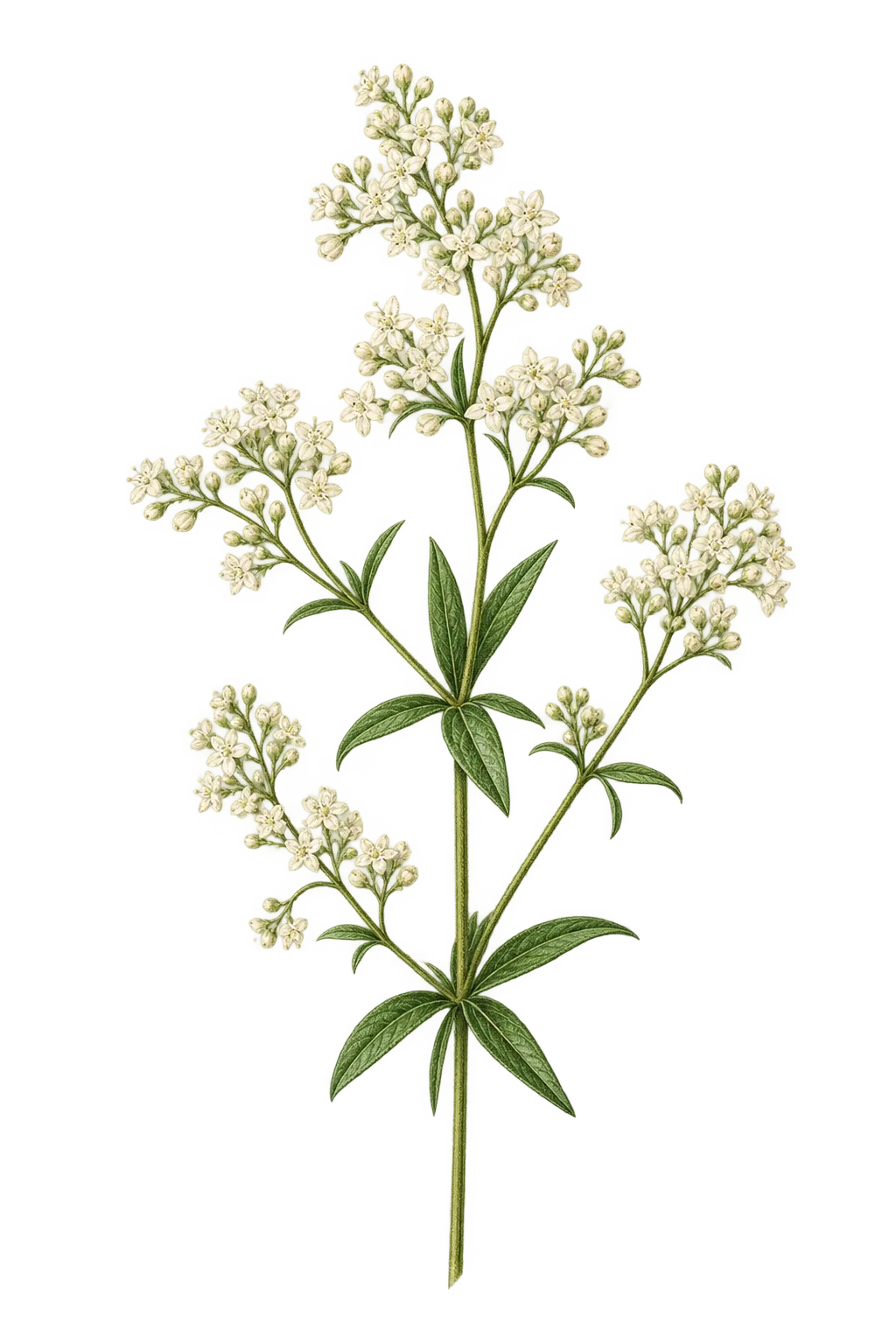 Botanical artwork associated with white bedstraw (Galium album Mill.)