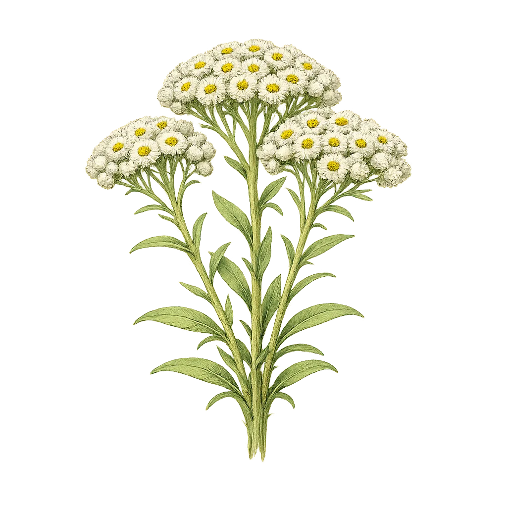 Botanical artwork associated with snow-white everlasting (Gamochaeta chionesthes G.L.Nesom)
