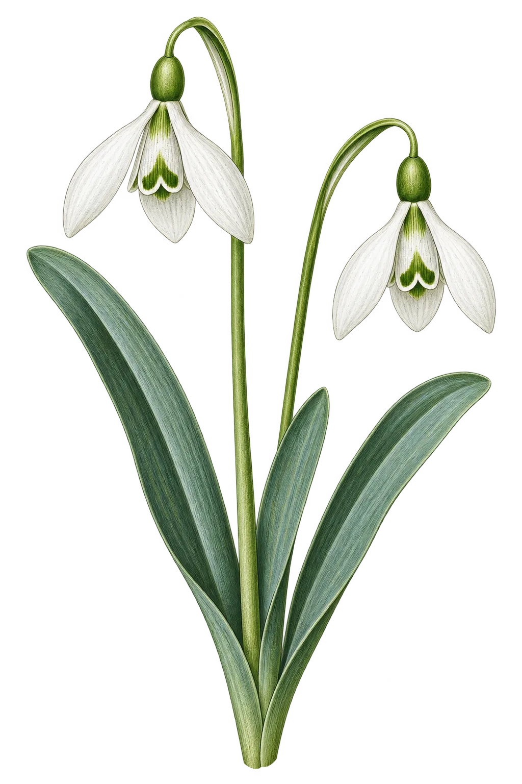 Botanical artwork associated with giant snowdrop (Galanthus elwesii Hook.f.)