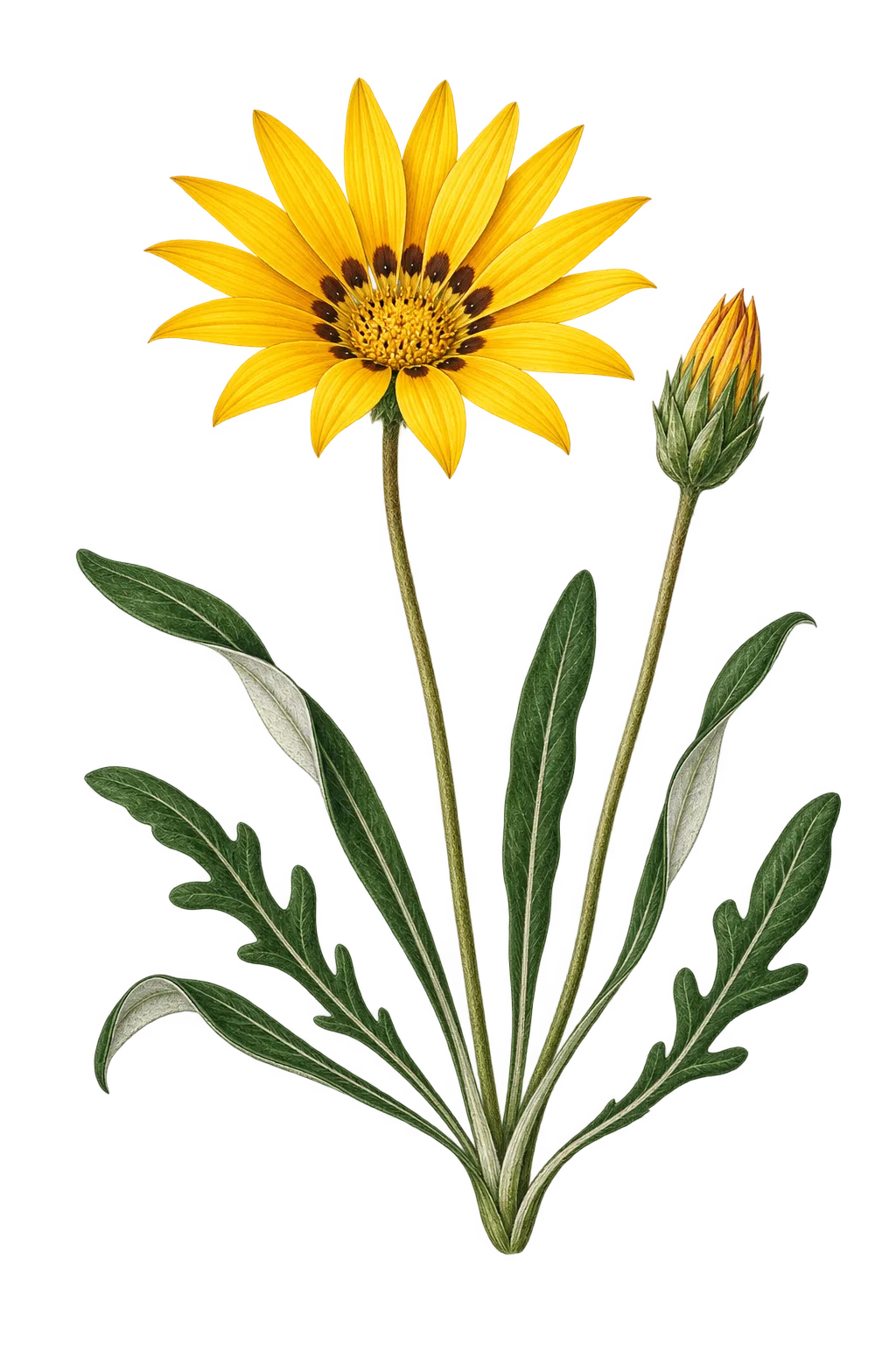 Botanical artwork associated with treasureflower (Gazania linearis (Thunb.) Druce)