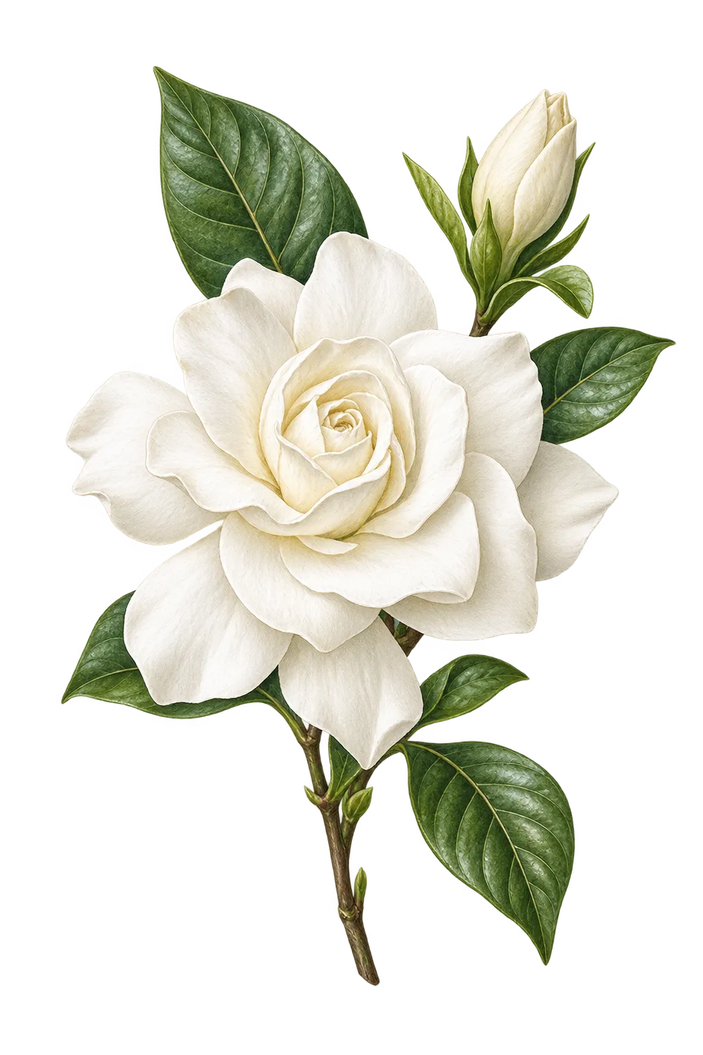 Botanical artwork associated with gardenia (Gardenia J.Ellis)