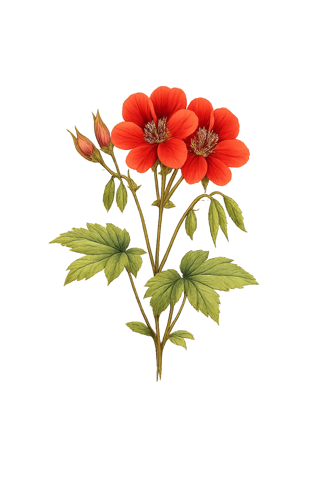 Botanical artwork associated with Hawai'i red cranesbill (Geranium arboreum A.Gray)