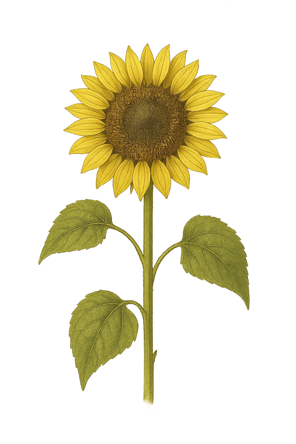 Botanical artwork associated with common sunflower (Helianthus annuus L.)