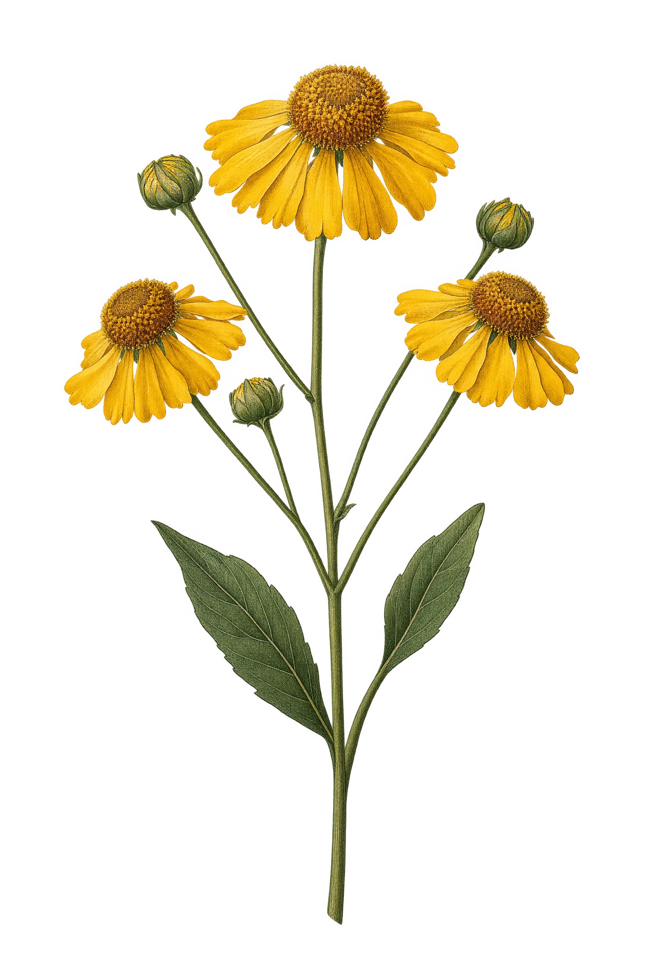 Botanical artwork associated with common sneezeweed (Helenium autumnale L.)