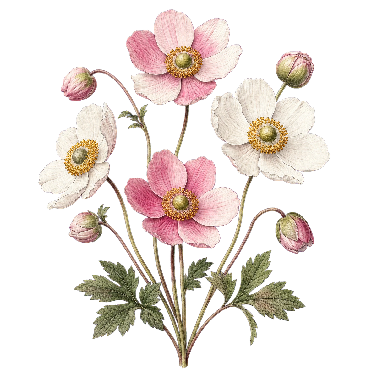 Botanical artwork associated with Japanese thimbleweed (Eriocapitella hupehensis (É.Lemoine) Christenh. & Byng)