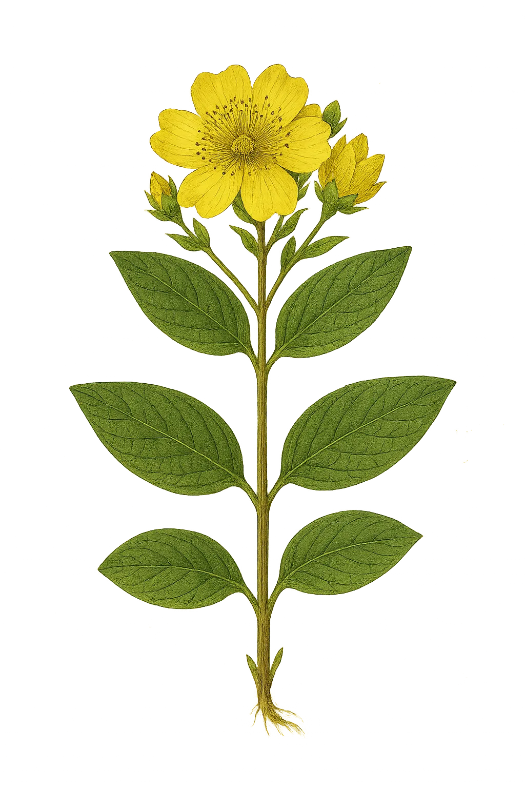 Botanical artwork associated with Aaron's beard (Hypericum calycinum L.)