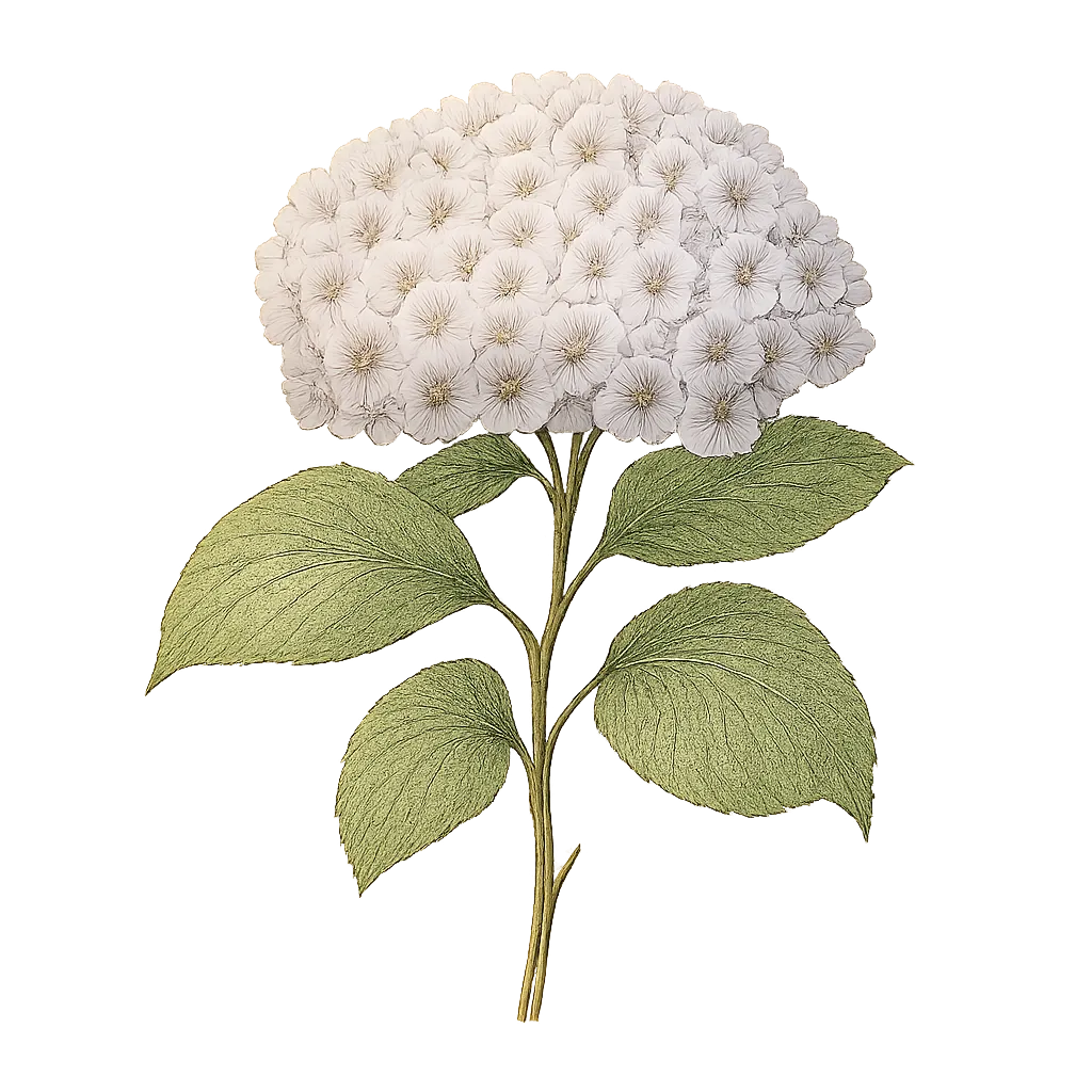 Botanical artwork associated with French hydrangea (Hydrangea macrophylla (Thunb.) Ser.)