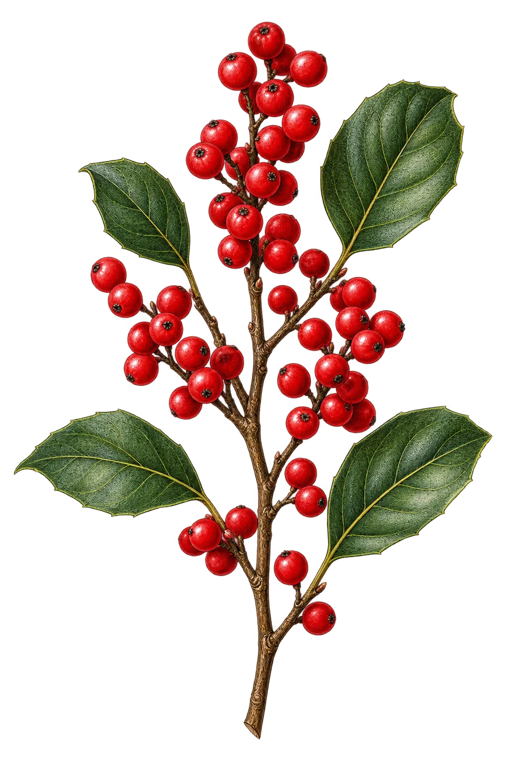 Botanical artwork associated with common winterberry (Ilex verticillata (L.) A.Gray)