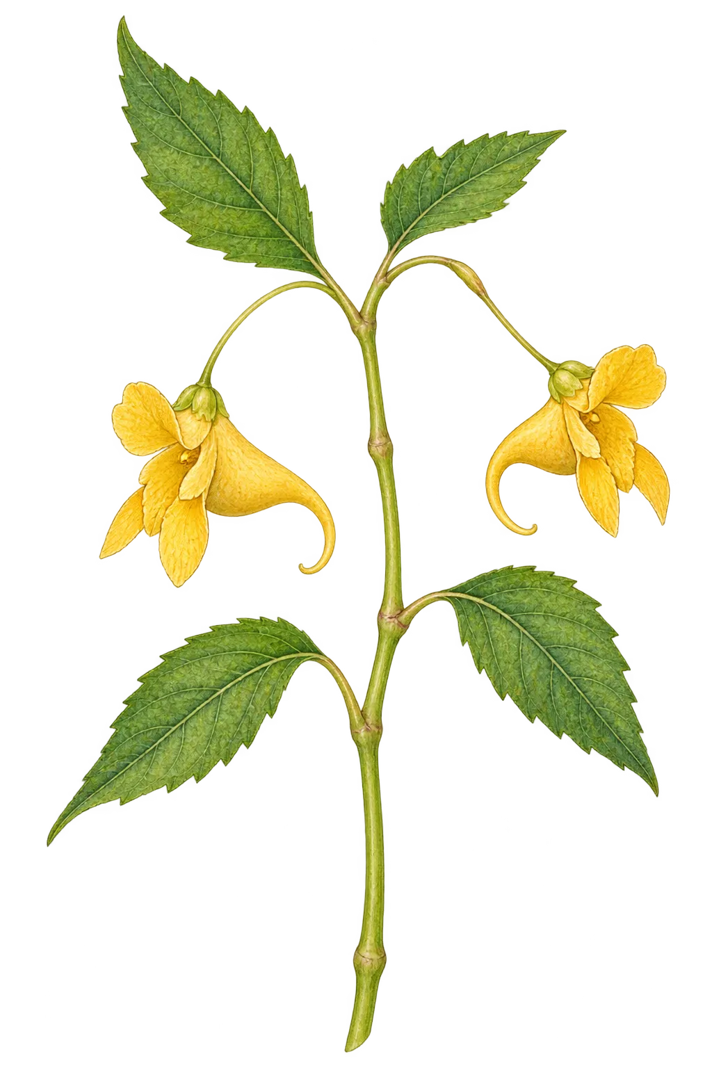 Botanical artwork associated with paleyellow touch-me-not (Impatiens aurella Rydb.)