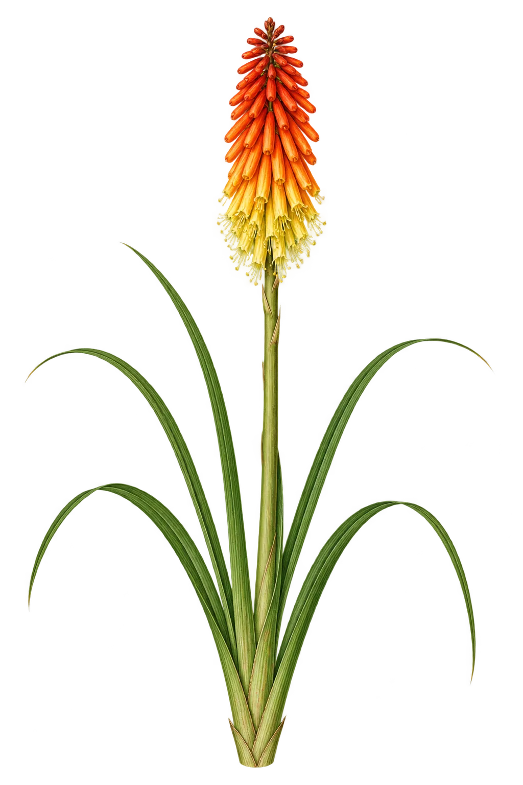 Botanical artwork associated with redhot poker (Kniphofia Moench)