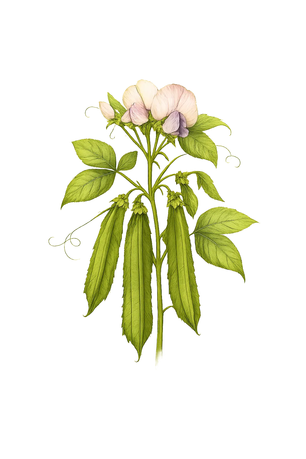 Botanical artwork associated with angled pea (Lathyrus angulatus L.)